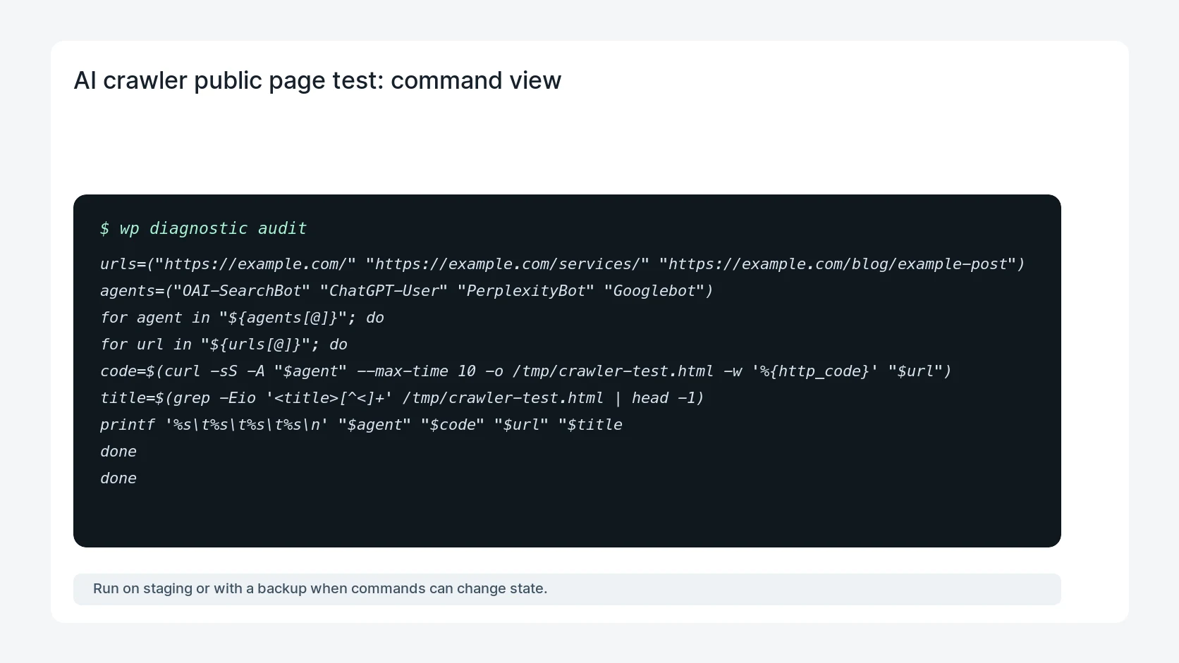 AI crawler public page test for AI Crawler Allowed Public Pages Test Script