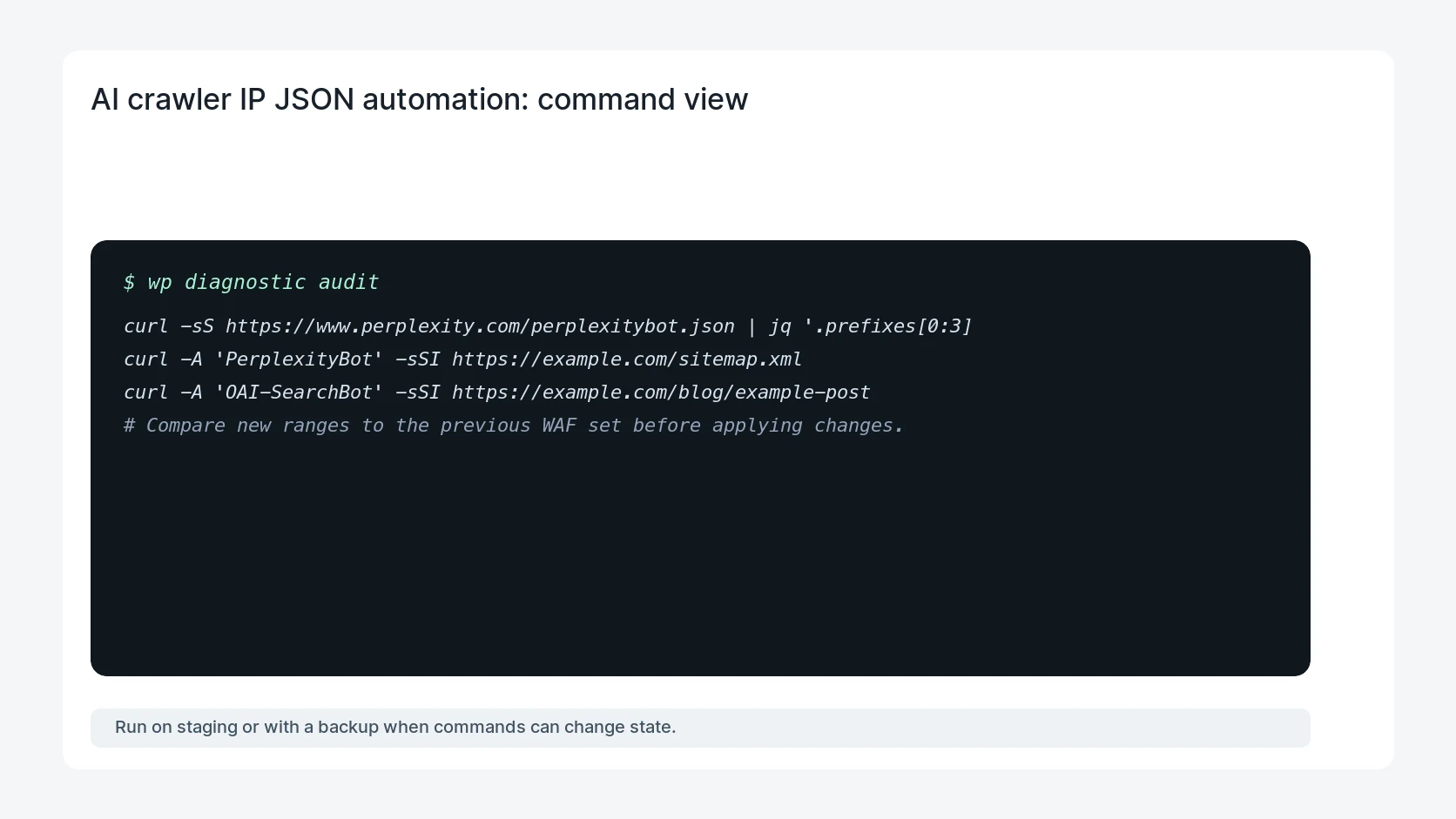AI crawler IP JSON automation for AI Crawler IP JSON Automation for WordPress WAF Rules