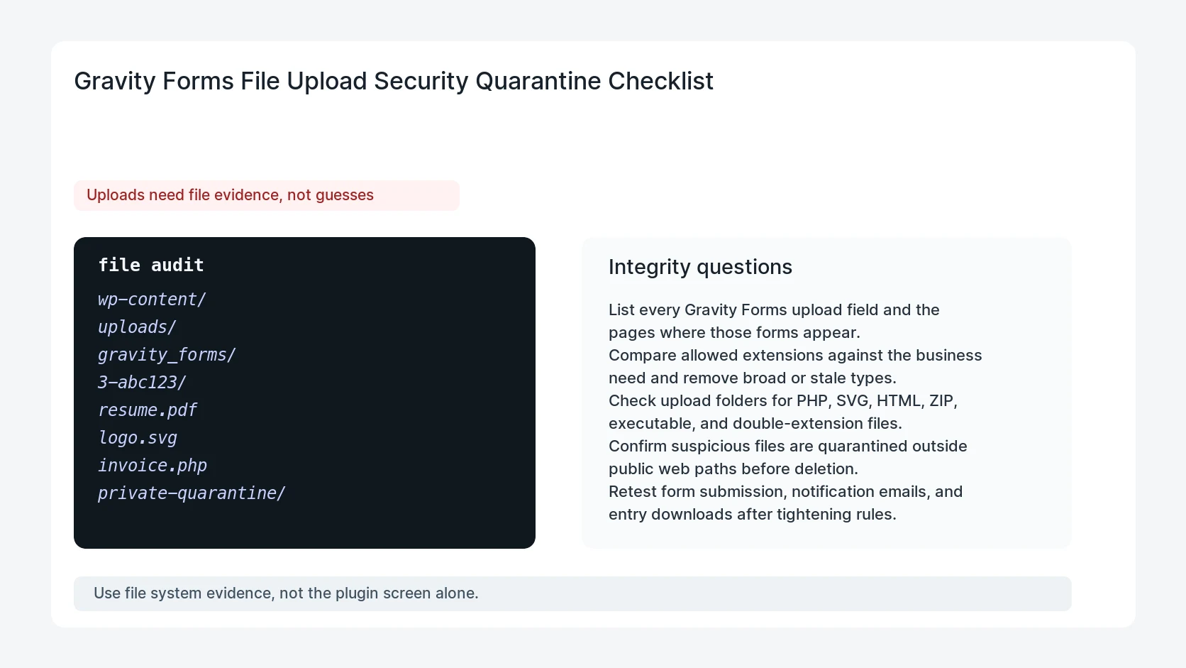 Gravity Forms File Upload Security Quarantine Checklist