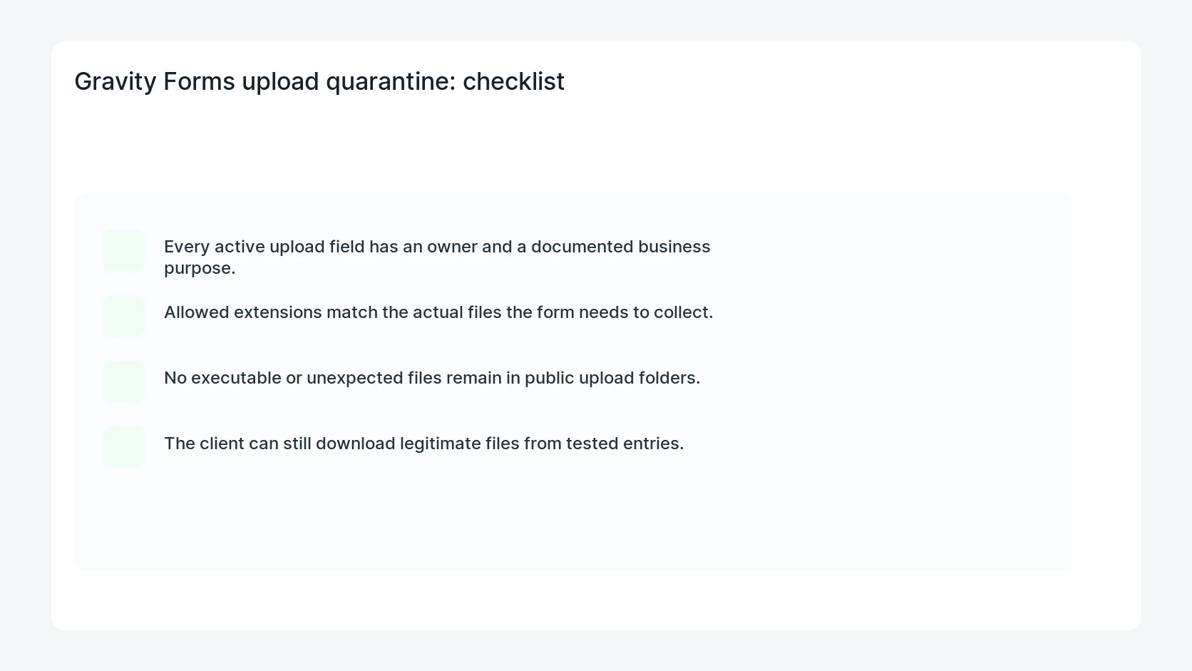 Gravity Forms upload quarantine for Gravity Forms File Upload Security Quarantine Checklist