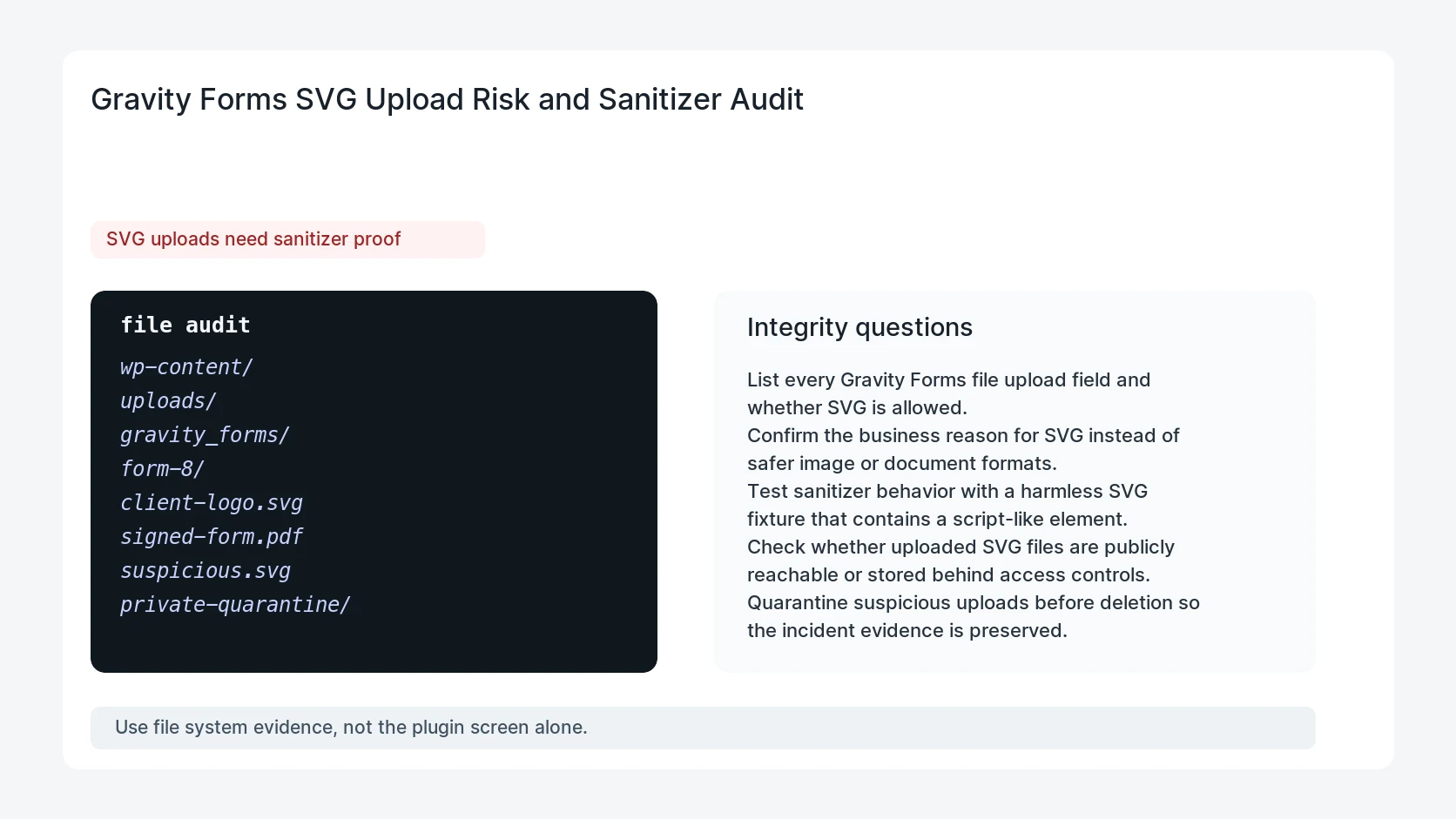 Gravity Forms SVG Upload Risk and Sanitizer Audit