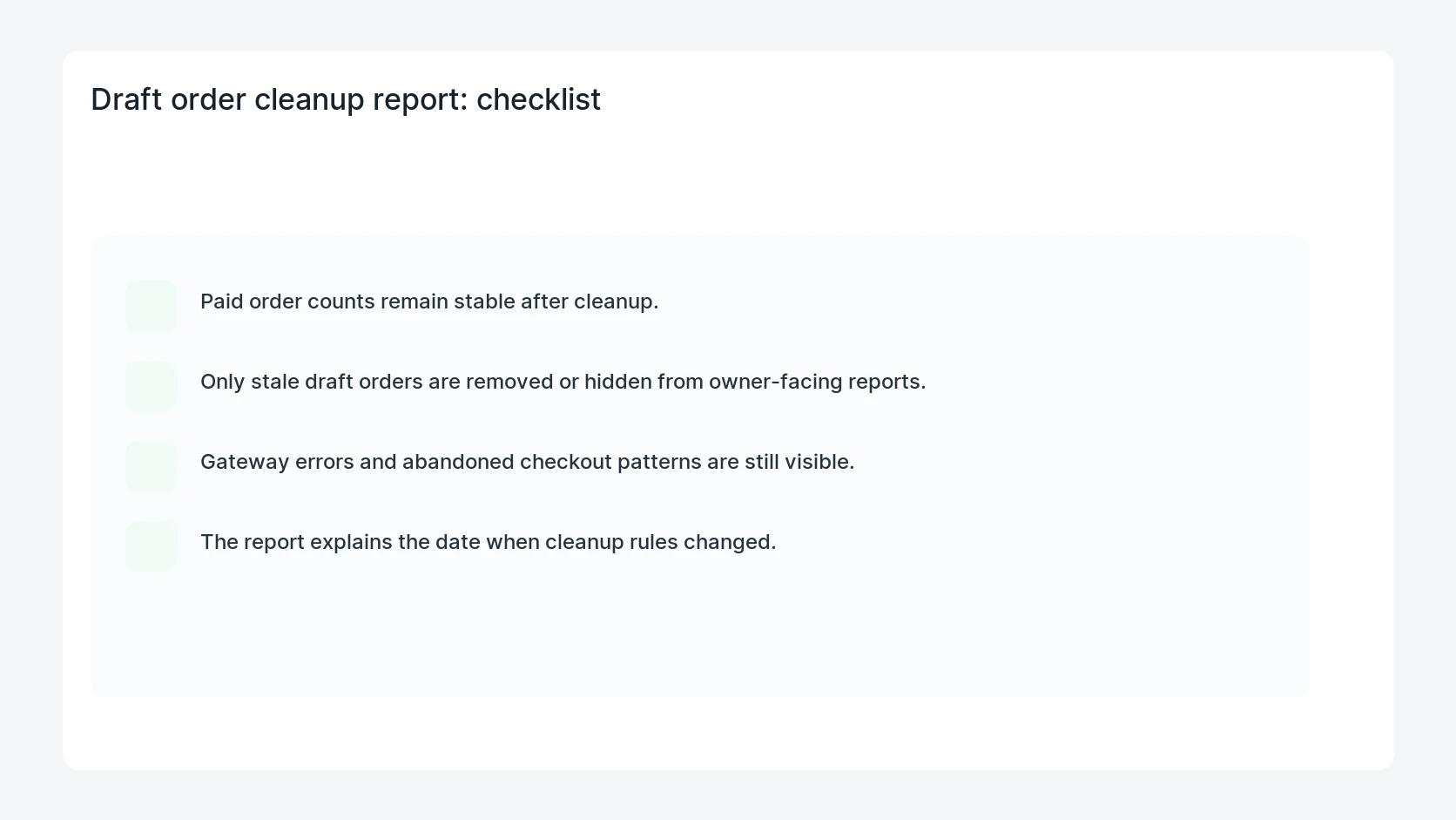 Draft order cleanup report for WooCommerce 10.9 Draft Order Cleanup Follow-Up Report