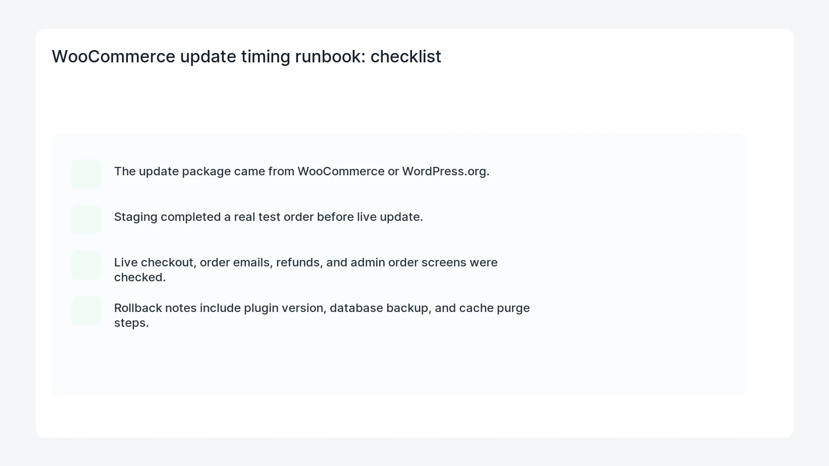 WooCommerce update timing runbook for WooCommerce 10.9 Update Delay Runbook for Store Owners