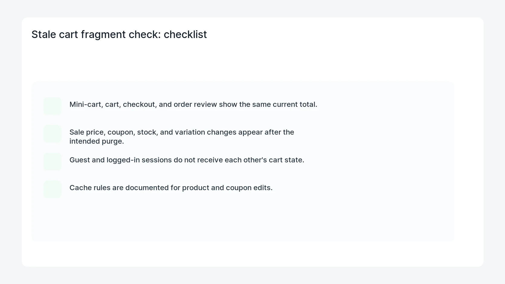 Stale cart fragment check for WooCommerce Object Cache Cart Fragment Stale Price Check