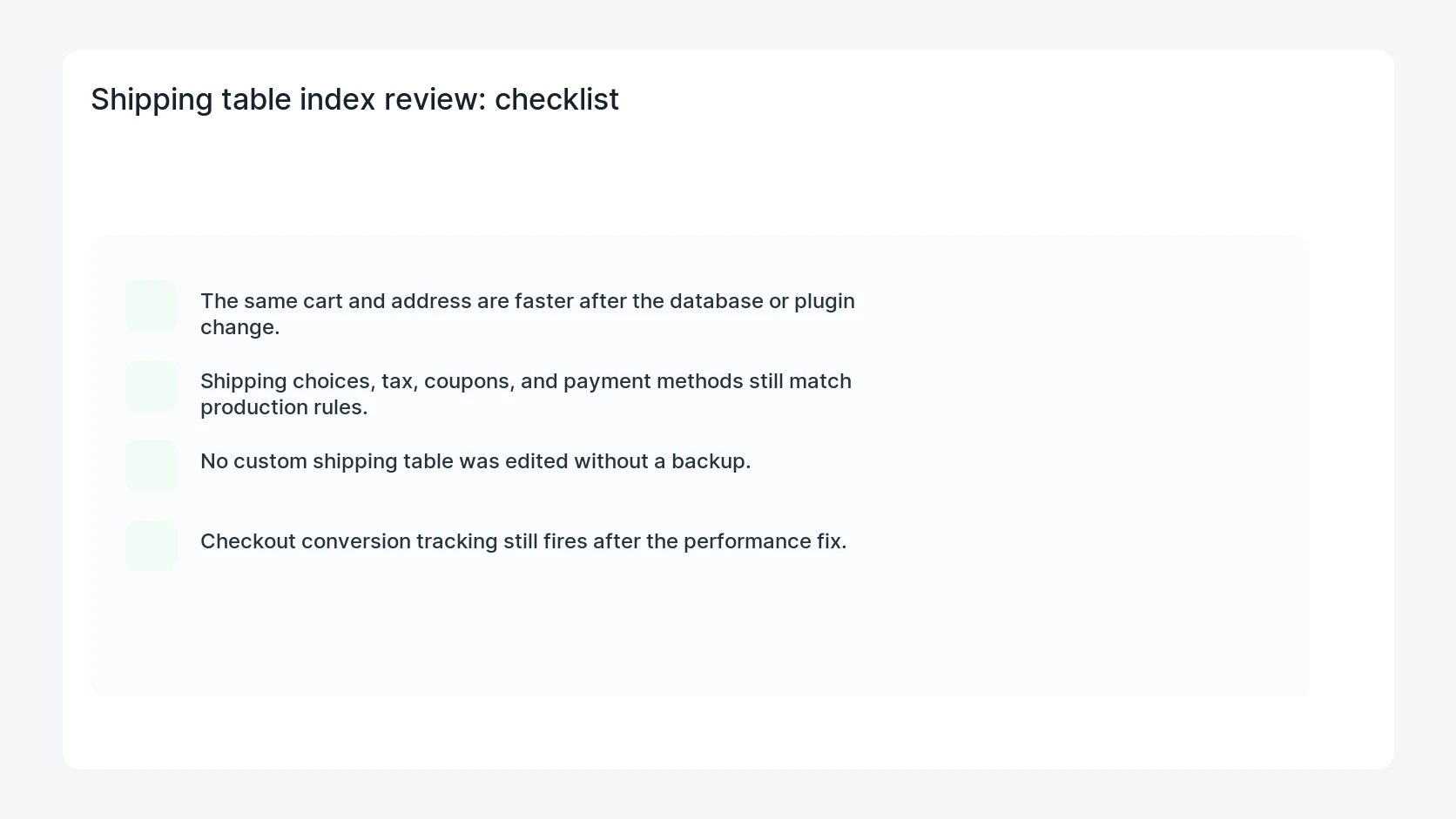 Shipping table index review for WooCommerce Shipping Table Indexes and Checkout Speed