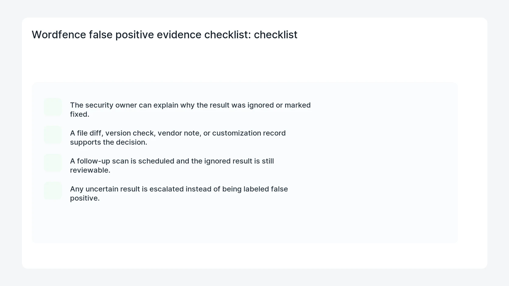 Wordfence false positive evidence checklist for Wordfence Vulnerability False Positive Proof Template