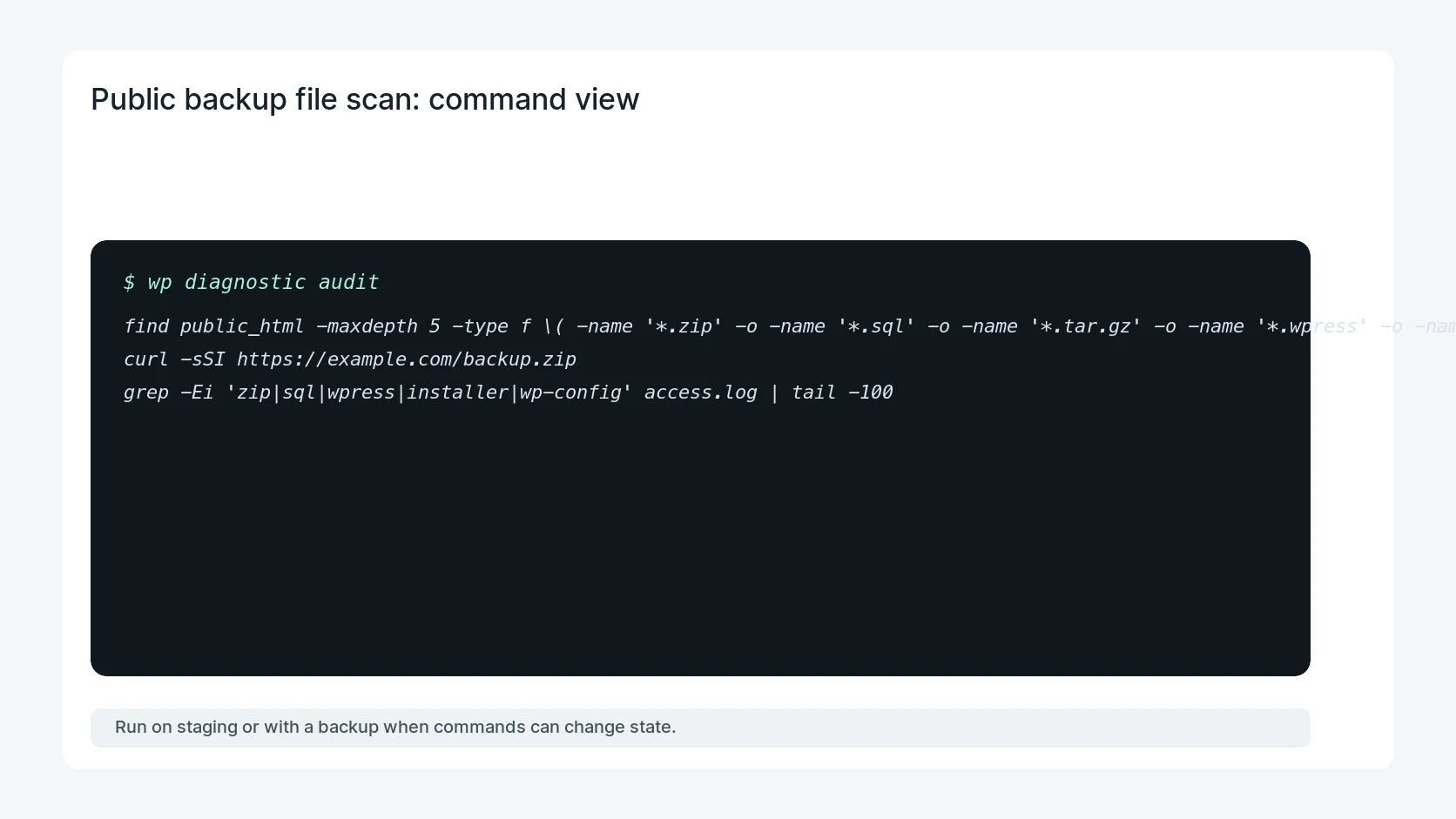 Public backup file scan for WordPress Backup Security Public File Scan Runbook