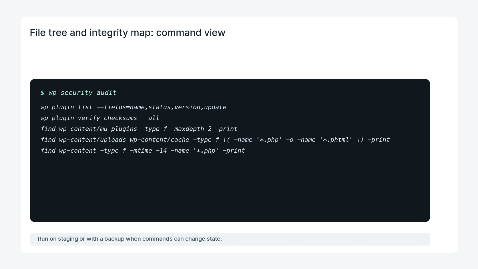 File tree and integrity map for Hidden WordPress Plugin Backdoor Detection Checklist